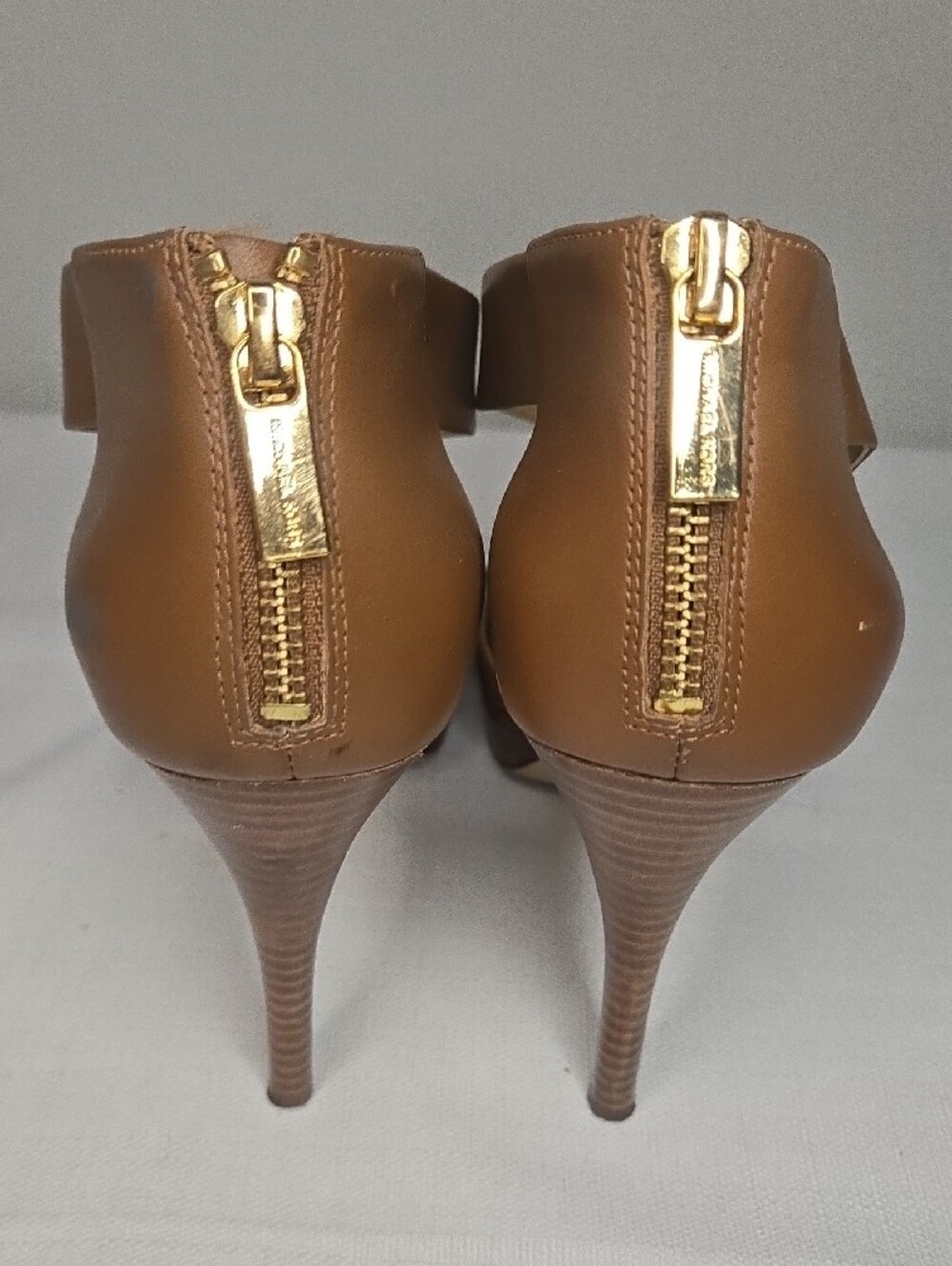 MICHAEL Michael Kors Cognac Brown Leather Crisscross Peep-Toe Heels - Picture 5 of 5